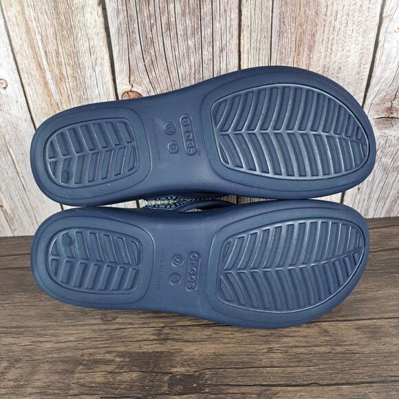 Crocs Monterey Diamante Wedge Sandals Women's Sz 9 Navy (VGC) - Picture 7 of 8